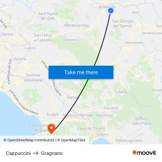 Cappuccini to Gragnano map