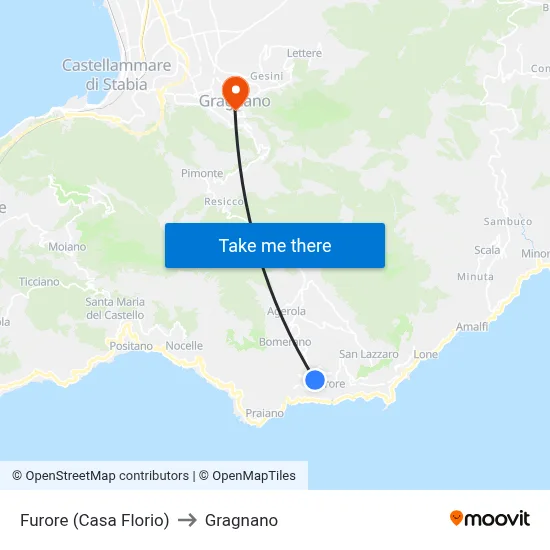 Furore (Florio House) to Gragnano map