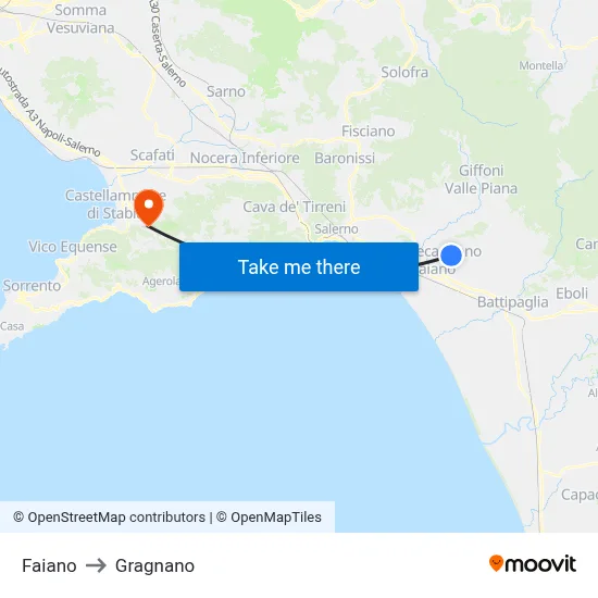 Faiano to Gragnano map