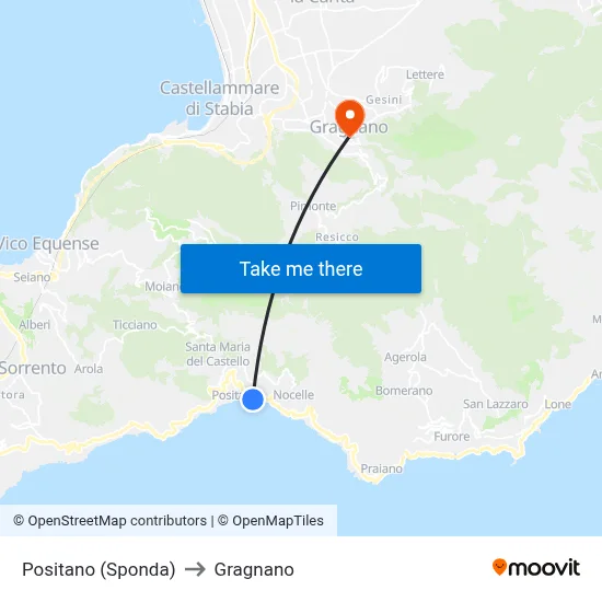 Positano (Bank) to Gragnano map