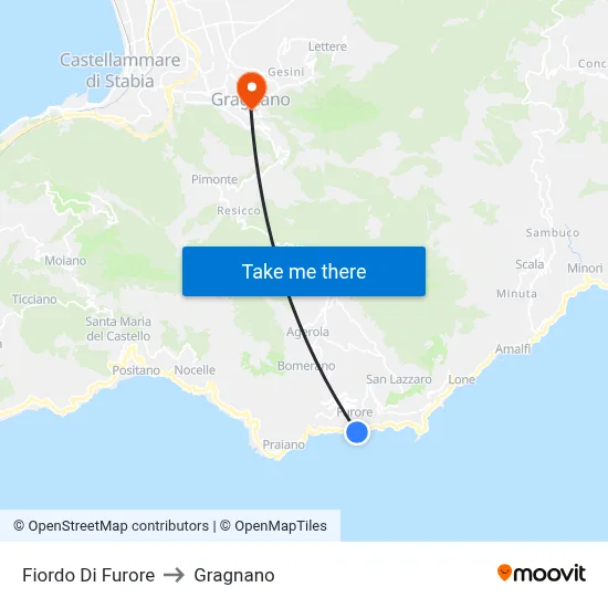 Furore Fjord to Gragnano map