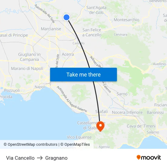 Cancello Street to Gragnano map