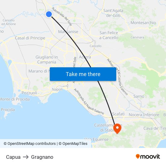 Capua to Gragnano map