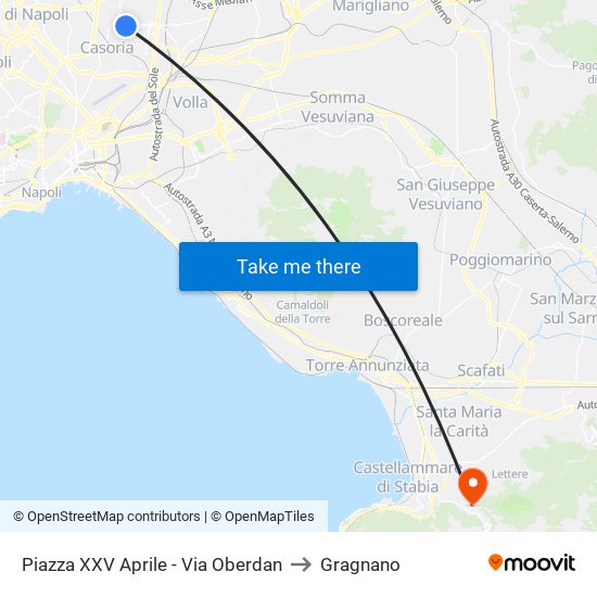 Piazza XXV Aprile - Via Oberdan to Gragnano map