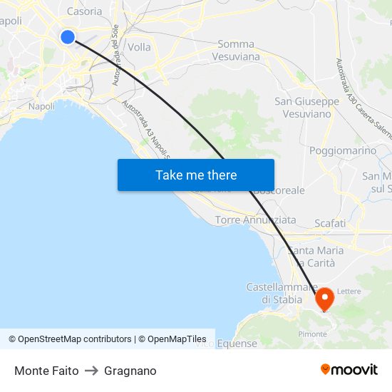 Monte Faito to Gragnano map