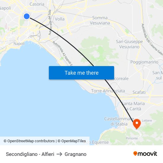 Secondigliano - Alfieri to Gragnano map