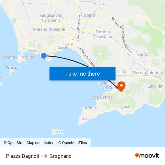 Piazza Bagnoli to Gragnano map