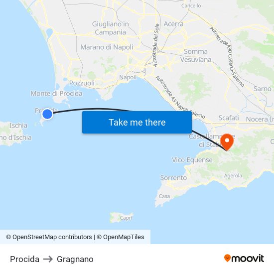 Procida to Gragnano map