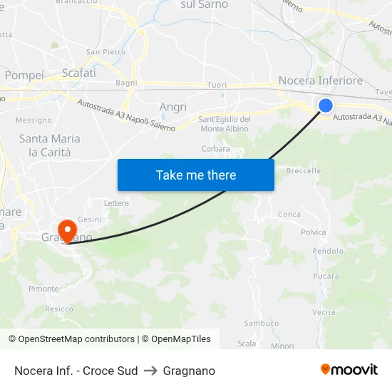 Nocera Inferiore - South Cross to Gragnano map