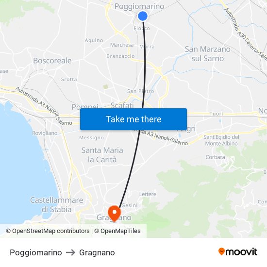 Poggiomarino to Gragnano map