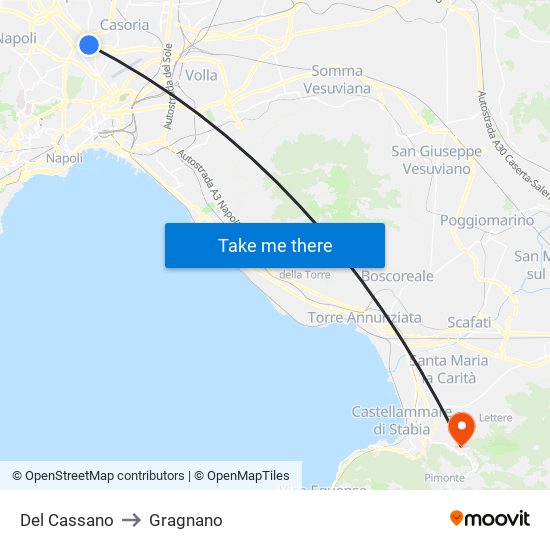 Del Cassano to Gragnano map