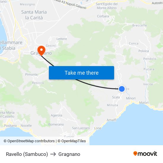 Ravello (Sambuco) to Gragnano map