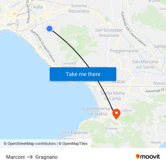 Marconi to Gragnano map