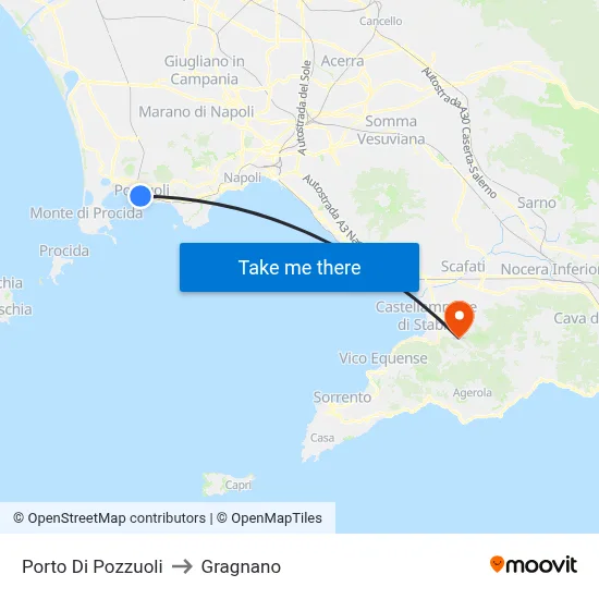 Port of Pozzuoli to Gragnano map