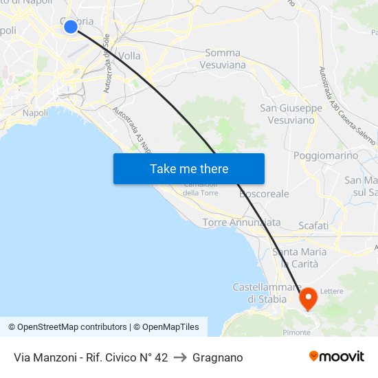 Via Manzoni - Rif. Civico N° 42 to Gragnano map