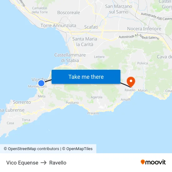 Vico Equense to Ravello map