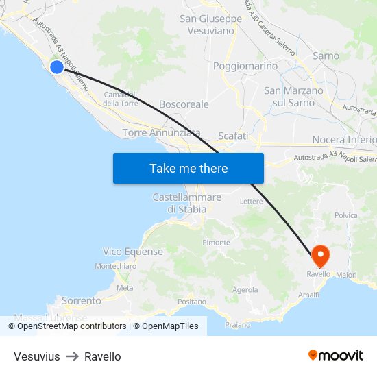 Vesuvius to Ravello map