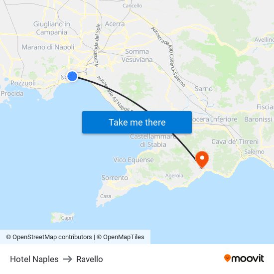 Hotel Naples to Ravello map