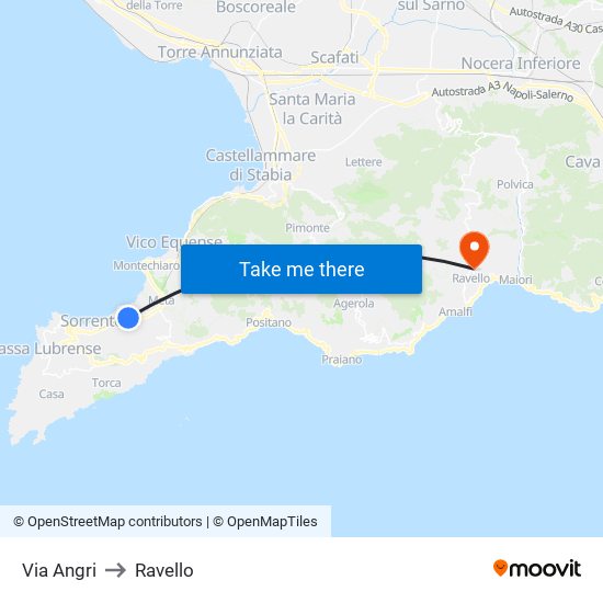 Via Angri to Ravello map