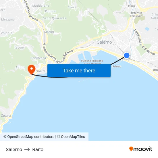 Salerno to Raito map