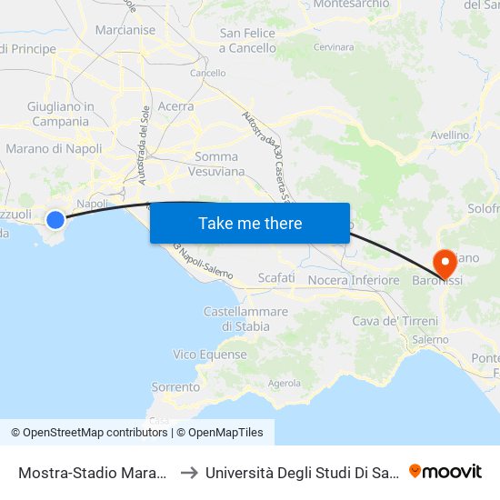 Mostra-Stadio Maradona to Università Degli Studi Di Salerno map