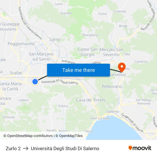 Zurlo 2 to Università Degli Studi Di Salerno map