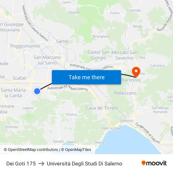 Dei Goti 175 to Università Degli Studi Di Salerno map