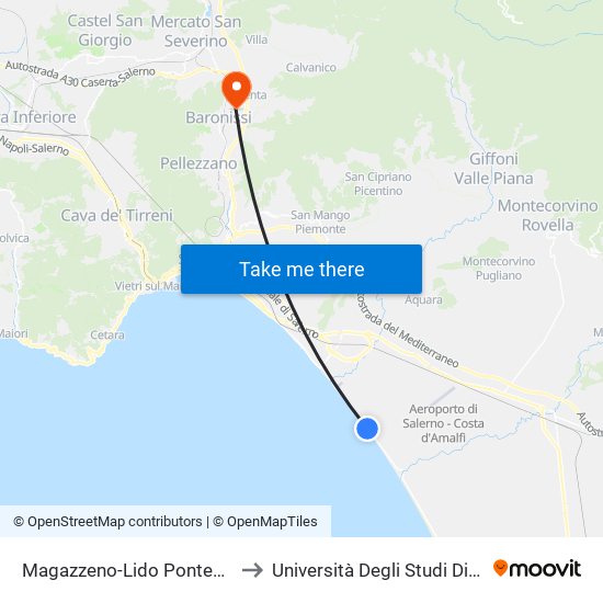 Magazzeno-Lido Pontecagnano to Università Degli Studi Di Salerno map