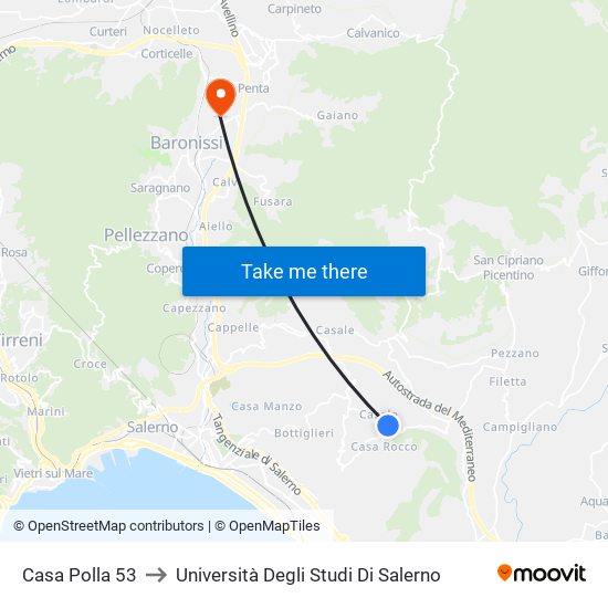 Casa Polla 53 to Università Degli Studi Di Salerno map