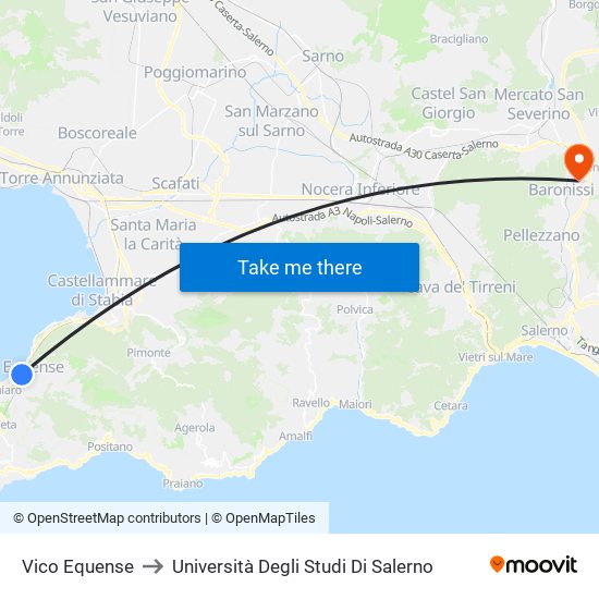 Vico Equense to Università Degli Studi Di Salerno map