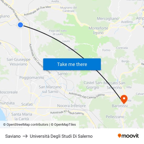 Saviano to Università Degli Studi Di Salerno map