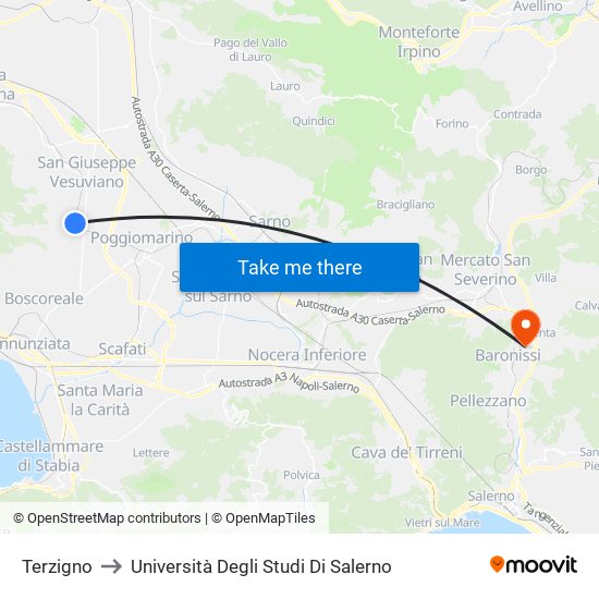 Terzigno to Università Degli Studi Di Salerno map