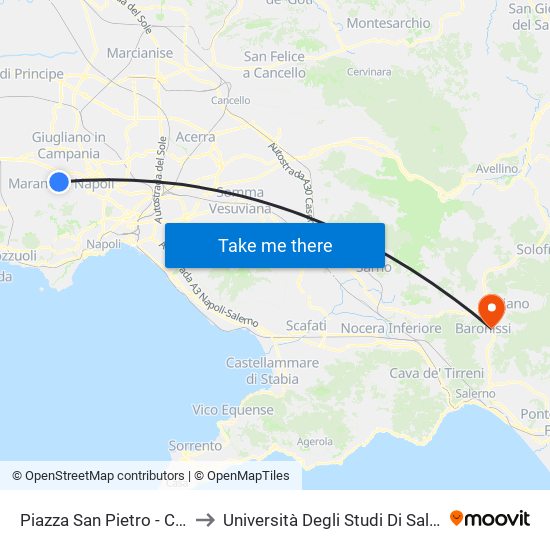 Piazza San Pietro - Civ. 6 to Università Degli Studi Di Salerno map