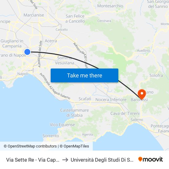 Via Sette Re - Via Capasso to Università Degli Studi Di Salerno map