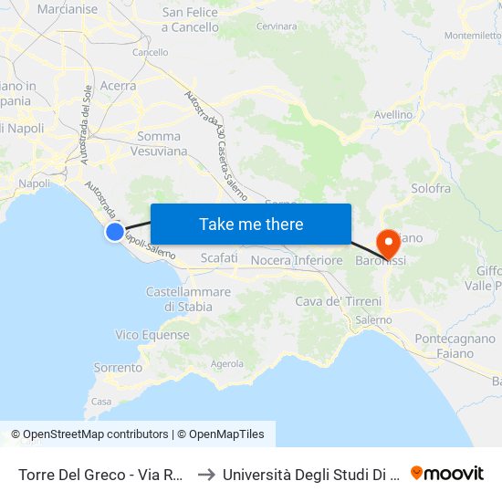 Torre Del Greco - Via Roma, 92 to Università Degli Studi Di Salerno map