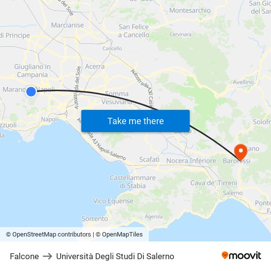 Falcone to Università Degli Studi Di Salerno map