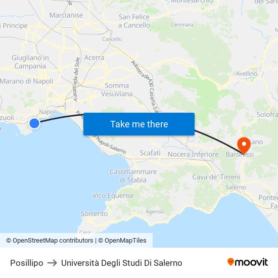 Posillipo to Università Degli Studi Di Salerno map