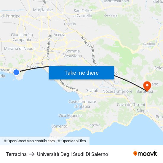Terracina to Università Degli Studi Di Salerno map