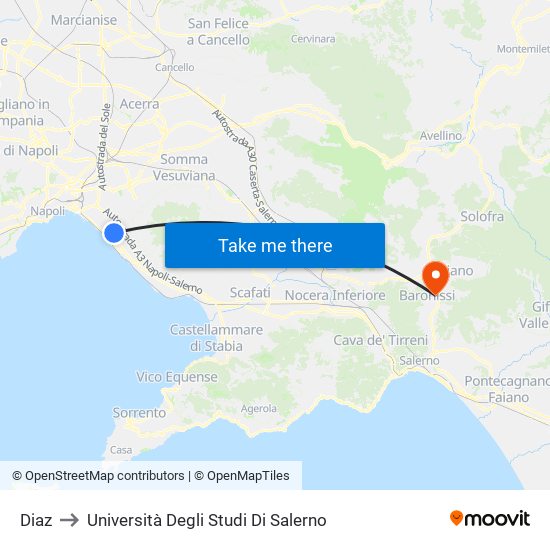 Diaz to Università Degli Studi Di Salerno map