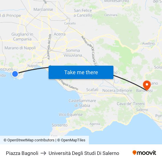 Piazza Bagnoli to Università Degli Studi Di Salerno map