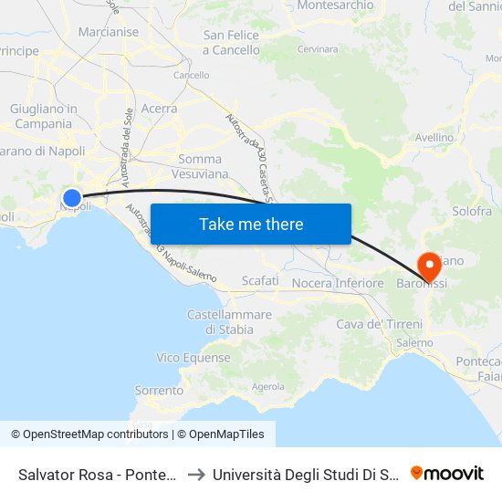 Salvator Rosa - Pontecorvo to Università Degli Studi Di Salerno map