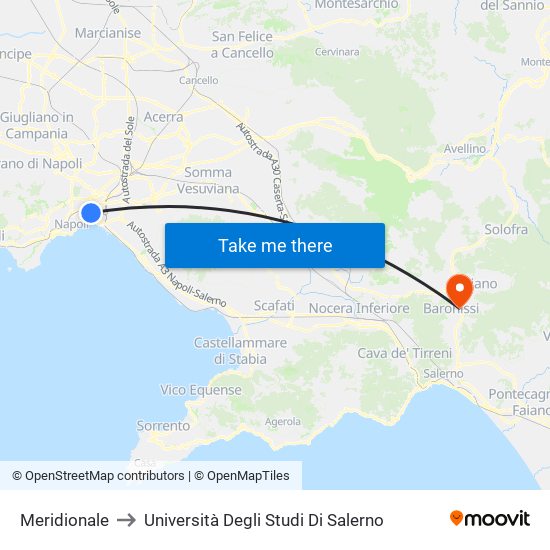 Meridionale to Università Degli Studi Di Salerno map