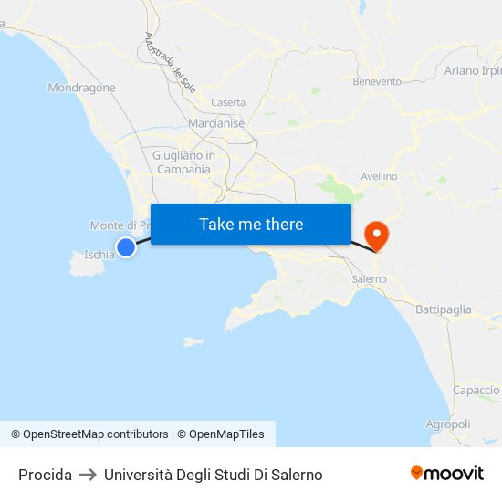 Procida to Università Degli Studi Di Salerno map