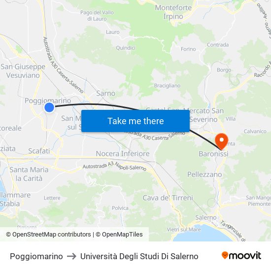 Poggiomarino to Università Degli Studi Di Salerno map