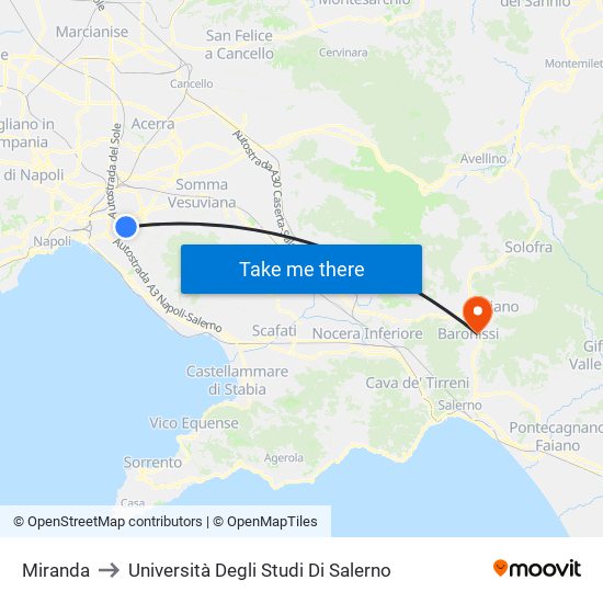 Miranda to Università Degli Studi Di Salerno map