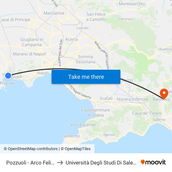 Pozzuoli - Arco Felice to Università Degli Studi Di Salerno map