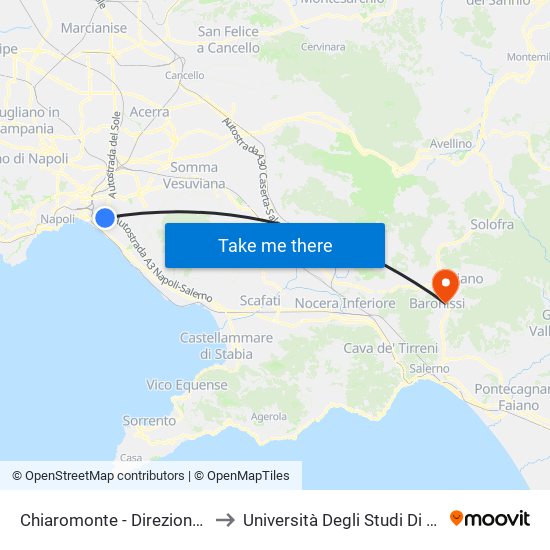 Chiaromonte - Direzione Barra to Università Degli Studi Di Salerno map