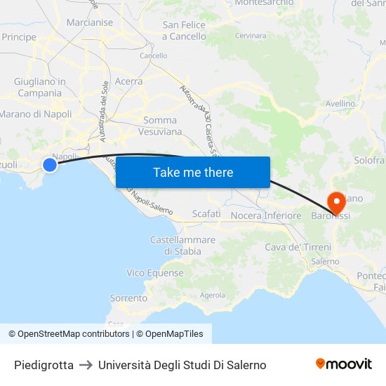 Piedigrotta to Università Degli Studi Di Salerno map