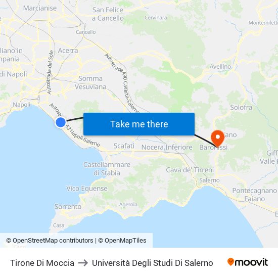 Tirone Di Moccia to Università Degli Studi Di Salerno map