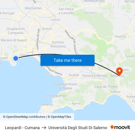 Leopardi - Cumana to Università Degli Studi Di Salerno map